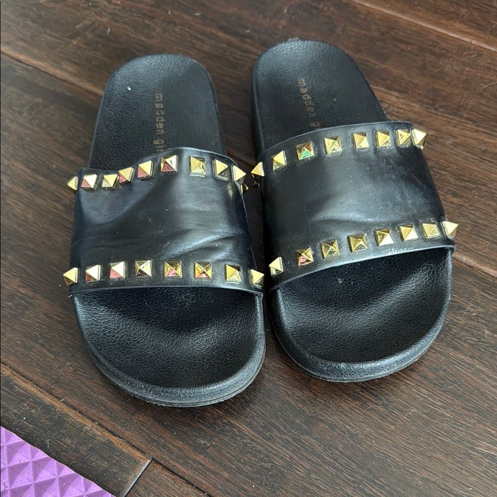 Black Studded Slides